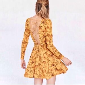 Kimchi Blue Mustard Floral Backless Dress